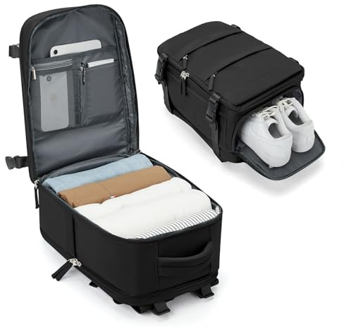 BJLFS Ryanair Handgepäck 40x30x20 Rucksack Damen Reiserucksack Herren | Handgepäck Flugzeug 40x30x20 Wizzair Vueling Eurowings Wasserdicht Laptop Rucksack für 16 Zoll ,Schwarz