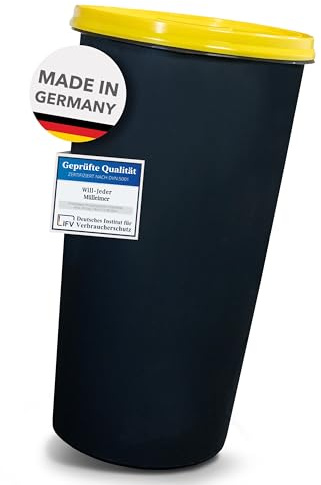 Will-Jeder Mülleimer 60l mit geruchsdichtem Deckel (Gelb), Gelber Sack Ständer, Made in Germany, Müllsackständer ermöglicht rissfreie Säcke
