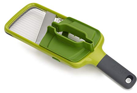 Joseph Joseph Multi-Grip Küchen Mandoline, Verstellbar Gemüseschneider und zwiebelschneider, 3-Scheiben-Stärke, mit Präzisionsgriff, grün, 42
