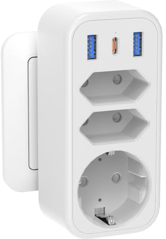 6 in 1 Mehrfachstecker Steckdosenadapter mit 1 PD20W USB C, 4000W/16A 3 Fach Mehrfachsteckdose mit 3 USB Steckdose Steckdosenleiste, STGAROT Verteilersteckdose USB C Steckdosen Ohne Kabel Outlet
