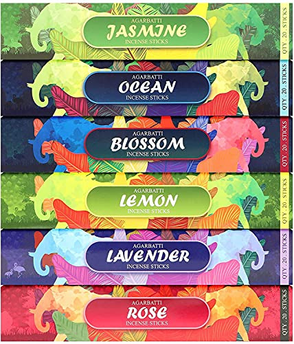 Räucherstäbchen-Set 120 Stück- Ozean Lavendel Jasmin Rose Lemon Blüte für Aromatherapie, Meditation, Yoga