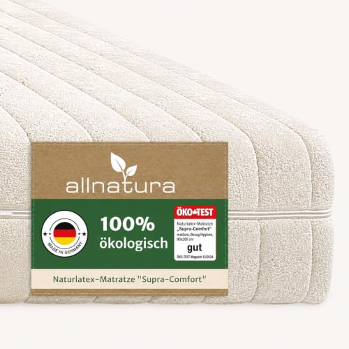 allnatura 7-Zonen Naturlatex-Matratze Supra-Comfort - 90x200 cm, H3 med | 100% Naturkautschuk, FSC-zertifiziert - Orthopädisch punktelastisch, 16 cm hoch - Hygiene-Bezug