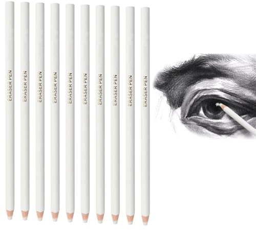 Altaroo10 Stück Weiße Radiergummi Stift, Radierstift Dünner mit Kleinem Bleistiftspitzer, Knetradiergumm, Radiergummistift Holz Künstler für Zeichenanfänger,Künstler für Skizzen, Highlights