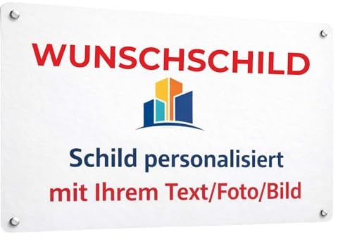 INDIGOS UG - Schilder selbst gestalten - WUNSCHTEXT Schild personalisiert - Aluverbundplatte 8 Größen - personalisiert mit Foto und Text - Logo - für Garage, Hotel, Parkplatz, Schule, Carport, Firma