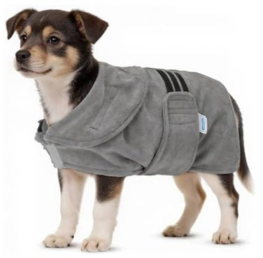 Nobleza Hundebademantel Mikrofaser mit Klettverschluss,Super saugfähig und schnell trocknend,Bademantel für alle Katzen und Hunde,Fünf Größen,Hundehandtuch Weich (S Grau)