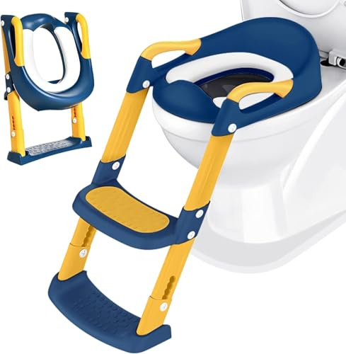 Kinder WC Toilettensitz für Kleinkinder: Töpfchen Toilettentrainer mit Treppe für Jungen und Mädchen Baby - Toilette Höhenverstellbar und Klappbar Reise-Badezimmersitz mit Spritzschutz Griffe | Blau