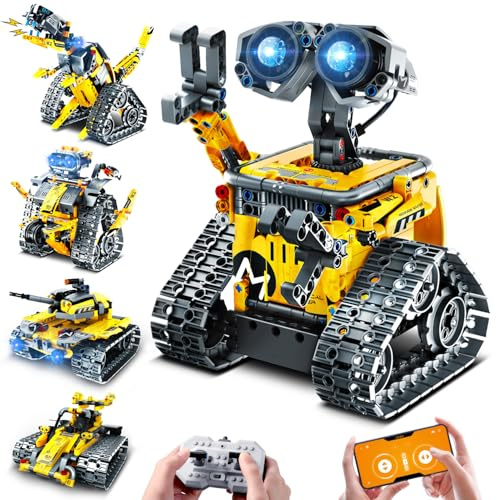PLAXSOON Technik Roboter Bauspielzeug für Kinder, 5 in 1 App & Fernsteuerung Wall Roboter Panzer Dinosaurier Baustein, 520 Stück RC Programmierbares Spielzeug Geschenk für Jungen Mädchen 6-12+