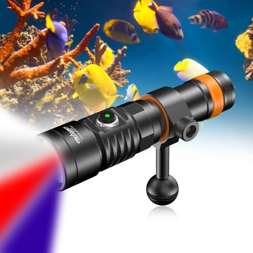 ORCATORCH D710V MK2 Tauchlampe, 2300 Lumen Tauchen Taschenlampe mit Weiß+UV+Rot für Video Fotografie, IP68 wasserdichte LED Tauchen Licht für Unterwasser 150M Nachttauchgänge, Wracktauchen, Camping