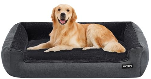 HMTOPE Hundebett, Hundesofa, Hundekissen, Hundekörbchen Abnehmbar und waschbar, Dunkelgrau, 110 x 86 x 26 cm