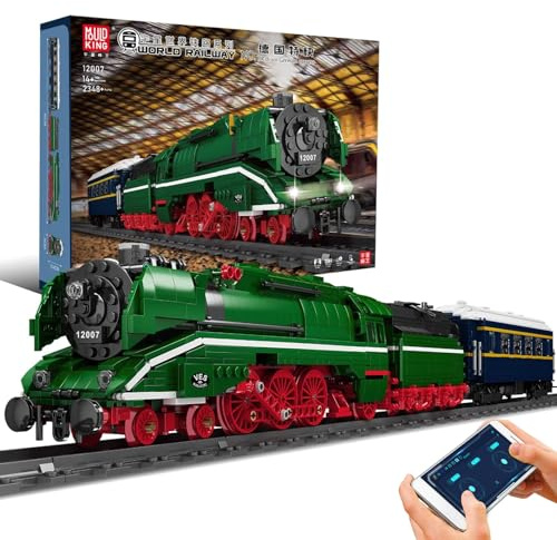 Mould King 12007 Technik BR18 201 German Express Dampflokomotive,Modellbausatz Fernbedienung elektrisch World Railway Series, Klemmblock Bauvorrichtung Kompatibel Mit Spur Bahn
