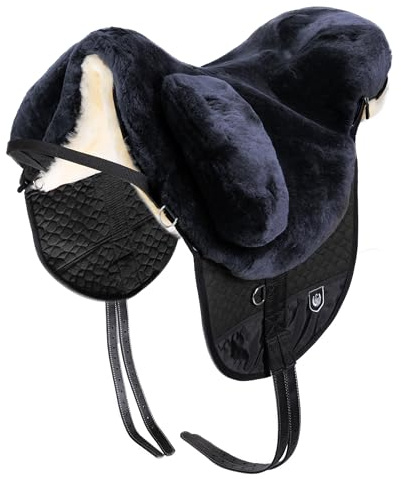 Werner Christ Fellsattel Premium Plus Hochwertiger baumloser Lammfellsattel in Handarbeit gefertigt, Bare-Back-pad, Pferde-Sattel aus echtem Lammfell in anthrazit, Gr. Shetty