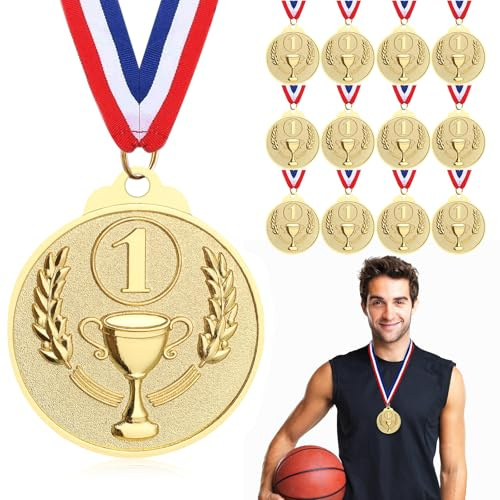 Hianjoo 12 Stücke Medaille für Kinder, Medaillen Kindergeburtstag, Gewinner Medaillen zum Umhängen für Siegerehrungen, Siegermedaillen für Sport/Wettbewerbe Auszeichnungen/Party (Goldmedaille)