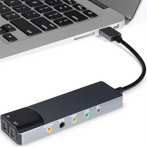 Tonysa 7.1 USB-Surround-Soundkarte mit Digitalem SPDIF-Sound, Hochauflösende Musik, Externe Soundkarte, Plug-and-Play, für Laptop-PC, Silber