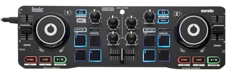 Hercules DJControl Starlight – Ultrakompakter 2-Deck USB-DJ-Controller mit Serato DJ Lite – Integrierte Soundkarte, 8 Performance-Pads & RGB-Beleuchtung – Für PC & Mac