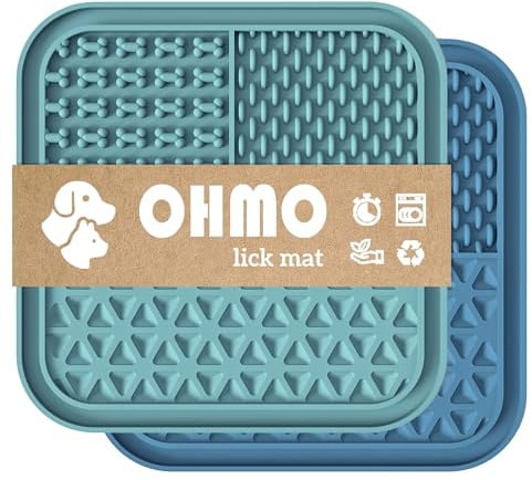 OHMO Schleckmatte Hund Leckmatte für Welpen Katze 2Pcs Dunkel&Hell Blau | Lebensmittelqualität Silikon, Zum einfrieren, Spülmaschinenfest，Angst Relief und langsam füttern