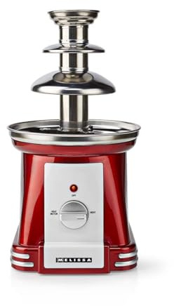 Melissa Schokobrunnen - Schokofondue 3 Etagen - Schokoladenbrunnen 32 cm - Warmhaltefunktion - Weiß/Rot