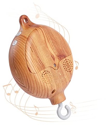 Promise Babe Baby Mobile Spieluhr Holzoptik Music Box Bettglocke,Elektrisch Baby Spieluhr 35 Melodie,Bettglocke Anhänger Babybett Deko,7cm*7cm Nachahmung Holzoptik Bedbell Holzimitat ohne Batterie