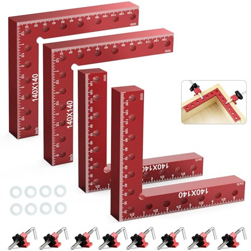 Housolution 90-Grad Winkelspanner Rechtwinklige Klemmen, 14 x 14 cm Aluminiumlegierung Positionierwinkel für Schränke Boxen Bilderrahmen Holzarbeiten, Rot, 4 Stück