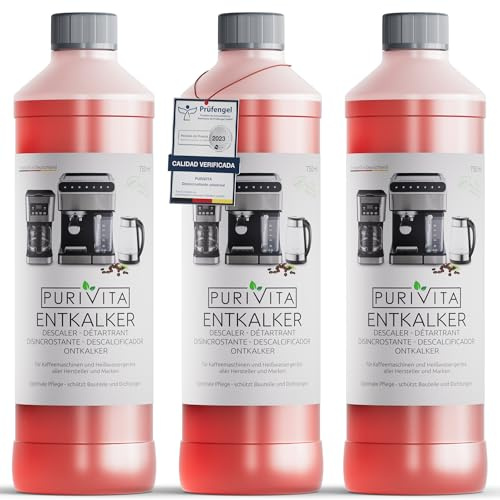 PURIVITA® Universal Entkalker Kaffeevollautomat [3x750ML] - Kaffeemaschinen Entkalker Flüssig - Flüssigentkalker Kaffeemaschine Reiniger - Kalkreiniger Kaffeevollautomaten - Für alle Kaffeeautomaten