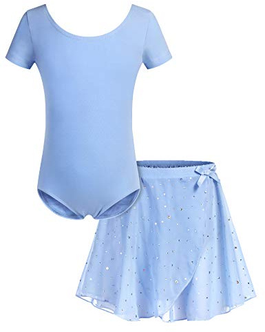 Bricnat Mädchen Ballettkleidung Baumwolle mit Chiffonrock Tütü | Zweiteiliges Tanzoutfit mit Balletttrikot und Chiffonrock für Ballett Gymnastik Training und Auftritte