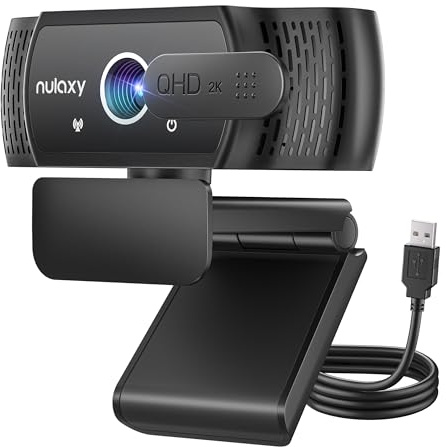 Nulaxy QHD 2K Webcam mit Automatische Lichtkorrektur, PC Camera mit 2 Rauschunterdrückungs Mikrofonen, 1,5M USB Plug & Play, 92° Ultra-Weitwinkelobjektiv mit Abdeckung, für Videoanrufe, Konferenzen