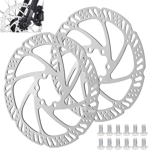 2 Stück Scheibenbremse Fahrrad Bremsscheibe, 160mm, 6 Loch mit 12 Schrauben | Bremsscheiben Fahrrad, Edelstahl, für Mittenlochabstand 44 mm, Geeignet für die Meisten Mountainbike Rennrad (Silber)