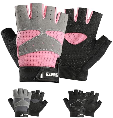 Mecmbj Fahrradhandschuhe Kinder, Reithandschuhe Kinder, Ultradünn, rutschfest, Atmungsaktiv, Fingerlose Sporthandschuhe, für Mädchen und Jungen Alter 5-7(Rosa)