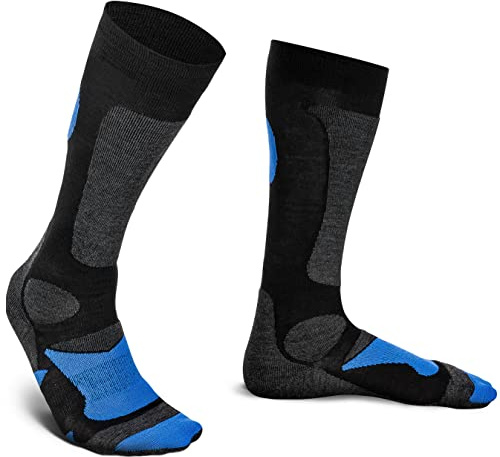 Piarini 2 Paar Unisex Skisocken Skistrumpf Wintersport Snowboard - atmungsaktive Socken Kniestrümpfe Thermosocken Funktionssocken aus Merino Wolle Outdoorsocken