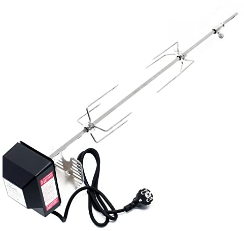 Wiltec BBQ Grillspieß 70cm 230V aus Edelstahl, inkl. 2 Fleischklammern, Drehspieß Rôtisserie