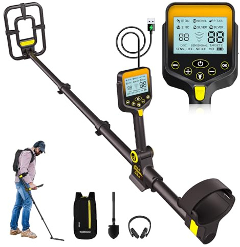OKESAM Metalldetektor Profi für Erwachsene & Kinder – Wasserdichter Golddetektor mit LCD-Display und 10-Zoll-Spule, kabellos faltbar, mit 2000mAh Akku – Hochpräzise Metalldetektoren