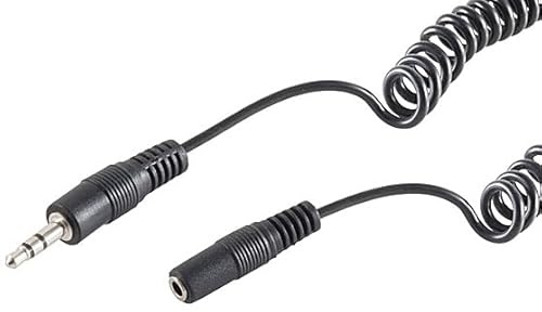 1aTTack.de 1x 3m 3,5mm Stereo Spiralkabel Verlängerung Schwarz | Flexibles Spiralkabel als Stereo-Audioverlängerung; für Kopfhörer, Lautsprecher und HiFi; vernickelte Kontakte