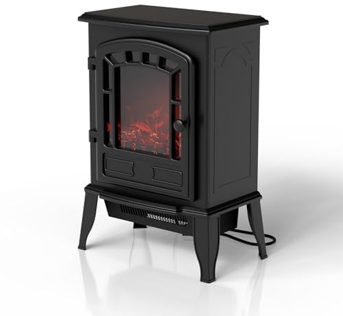 Juskys® Elektrokamin 2000 W — Schwarz, elektrischer Standkamin mit Flammeneffekt, 2 Heizstufen, Thermostat & Sicherheitsabschaltung für Wohnzimmer