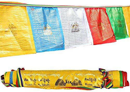 Padmapani,(Buddha des Mitgefühls),Gandhanra Tibetische Gebetsfahnen Golddruck,Windpferdflagge,Lungta Flaggen,für Buddhistische Altäre, Meditationsräume, Außendekoration,3m lang 10 fahnen