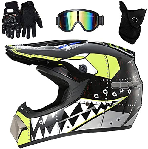Motocross MTB Helm Fullface Motorradhelm Herren Kinder Jugend Erwachsener | Motorrad Downhill Helm Professional, mit Goggles Handschuhe Gesichtsschutz, ABS + EPS, schlagfest, atmungsaktiv