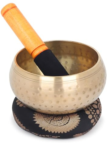 Handgehämmertes tibetisches Klangschalen-Set – 12,5 cm große Klangheilungs-Meditationsschale mit Kissen und Holzschlägel – Chakra-Ausgleich, Achtsamkeit und Yoga