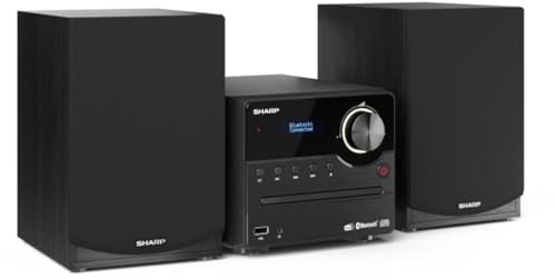 SHARP XL-B517D(BK) Mikro Hi-Fi Soundsystem Stereo mit DAB Radio, DAB+, FM, Bluetooth, CD-MP3, USB-Wiedergabe, Holzautsprechern, 45W – Schwarz
