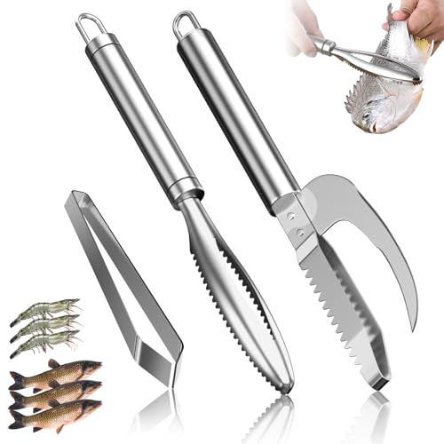 MOERDIFFER Profi Fisch Entschupper Fischschaber, 3 StüCk Edelstahl Fischschuppen, Entferner, 3 In 1 Fish Knife, Profi Fisch Entschupper Mit GräTenzange for Removing Fish Scales and Bones.