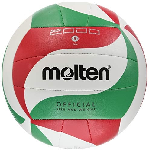 Molten V5M2000 Volleyball, Pro Trainingsball, weiches Synthetik-Leder, maschinengenäht, weiß/grün/rot, Größe 5, Paketeinheit 24