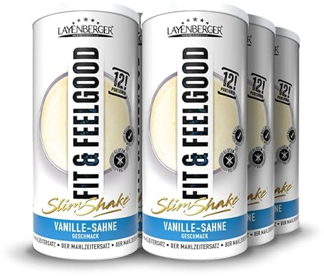 Layenberger Fit&Feelgood Slim Shake Powder, Mahlzeitersatz für 72 Portionen mit je 214 kcal (6x 396 g) - Vanille-Sahne
