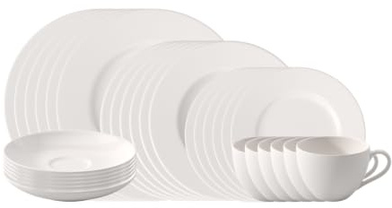 vivo - Villeroy & Boch Group - Basic White Kombiservice 30 teilig, Spülmaschinenfest, Mikrowellensicher, Tafelservice Weiß, Geschirrset, Kaffeeservice, Keramik, Teller, Tassen, Premium Porzellan