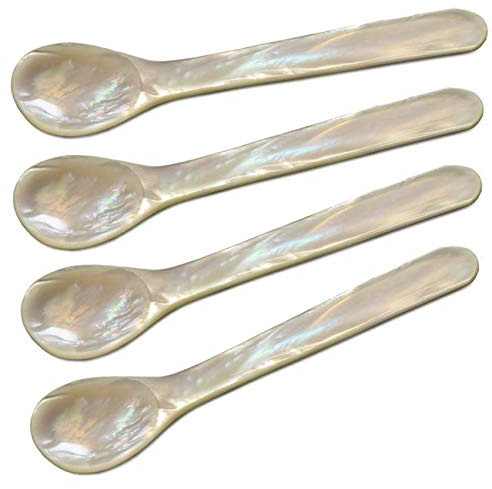 EDZARD Eierlöffel 4er-Set (L 11 cm), Meer-Perlmutt, Griff abgerundet | Handarbeit, 100% Naturprodukt, Pinctada maxima, in edler Geschenkverpackung, Perlmuttlöffel, Kaviarlöffel, Frühstückslöffel