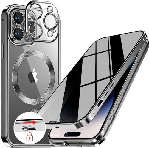 [Sicherheitsschloss] 360 Grad Hülle für iPhone 15 Pro Max – Titan Natur | [CD-Metallring & Integrierter Linsenschutz] 360 Grad Ganzkörper Sichtschutzhülle mit Integriertem 9H-Glasbildschirm