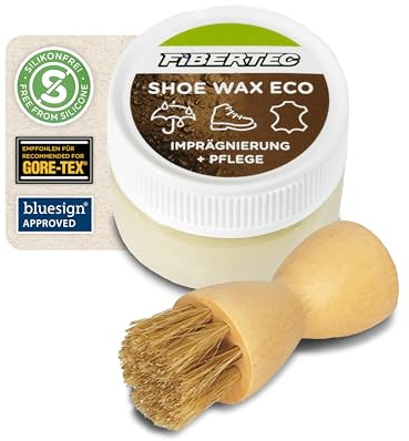 Fibertec Schuhpflegeset Mini 28ml mit Auftragsbürste und Shoe Wax Eco - Lederpflege für Schuhe, Taschen, Gürtel, Sättel, Lederjacken und -möbel