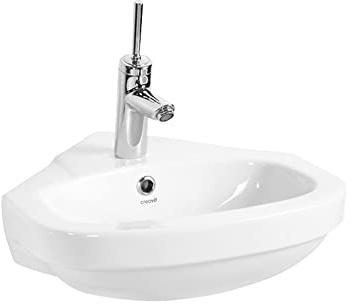 Creavit Eck Waschbecken 45x45 cm, Weiß | Handwaschbecken Keramik, wandhängend mit Hahnloch, platzsparend für Gäste WC und Badezimmer, modernes Design