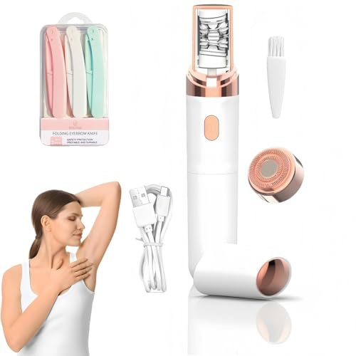 Neuer 2-in-1 Gesichts-Haarentferner für Frauen, Kabelloser Elektrischer Epilierer mit LED-Licht, USB-Aufladbarer Schmerzfreier Rasierer für Gesicht, Oberlippe, Kinn, Arme, Beine & Bikinizone (B)