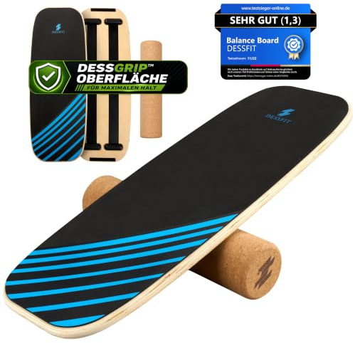 DESSFIT Balance Board aus Birkenholz [rutschfest + Korkrolle] | Premium Balanceboard für Erwachsene & Kinder | Gleichgewichtstrainer Wackelbrett für Physiotherapie, Pilates & Fitness | Wobble Board