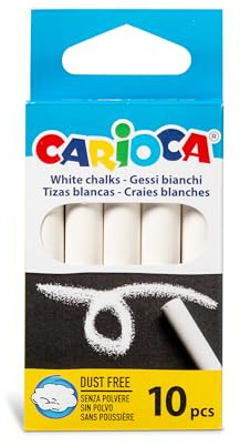 CARIOCA - Weiße Kreide, Packung mit 10 Standard-Kreiden, puderfrei | Packung mit 10 weißen Kreiden, puderfrei, 100 % recycelbare Verpackung, sauber abwischbar für Schreibtafeln, ab 3 Jahren
