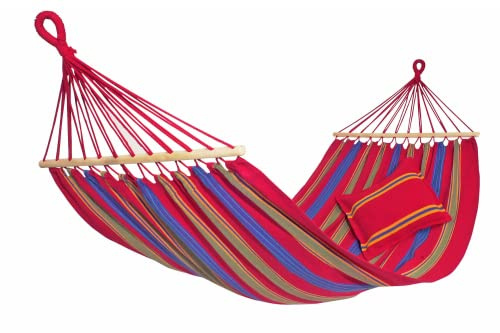 AMAZONAS - Hängematte Aruba Cayenne | Baumwollweiche Stabhängematte mit großer Liegefläche, inkl. Tragetasche | Belastbar bis 180 kg; Liegefläche 2,1m x 1,2m; Gewicht 1,9kg | Farbe: Cayenne