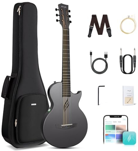 Enya Akustik-E-Gitarre Nova Go SP1 Elektroakustische aus Kohlefaser 35'' | AcousticPlus Tonabnehmer/Zubehör/ Reisegitarre für Erwachsene, Anfänger(Schwarz)