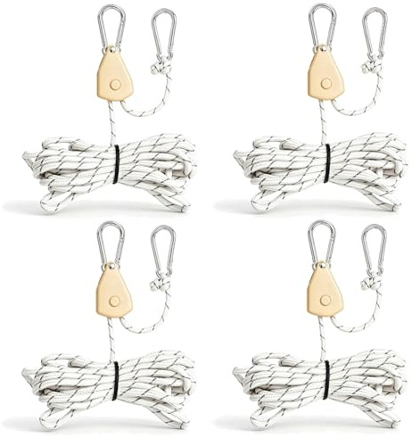 4 Stück Verstellbarer Seil Ratsche, Abspannseile mit Seilspanner, Alluring Ratchet Hanger, Reflektierend Leichte Abspannleine Zeltschnur mit Haken für Campingzelte, Markisen
